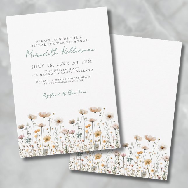 Invitation Fête des mariées Fleur sauvage simple botanique (Botanical Simple Wildflower Bridal Shower Invitation )