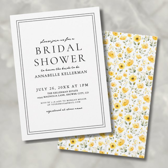 Invitation Fête des mariées Fleur sauvage simple Jaune (Botanical Simple Yellow Wildflower Bridal Shower Invitation)