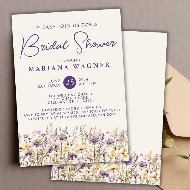 Invitation Fête des mariées Fleur sauvage violet beige (Créateur téléchargé)