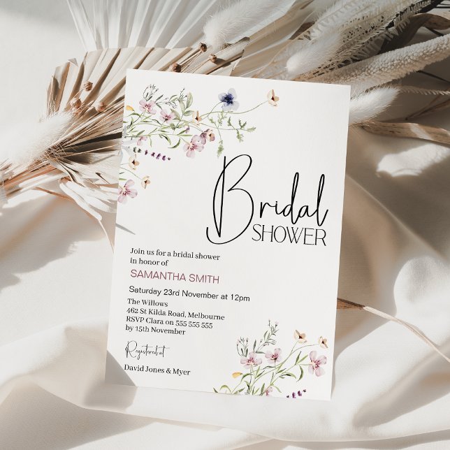 Invitation Fête des mariées Fleur sauvage violet moderne (Delicate wildflowers bridal shower invitation, Wedding shower wildflowers, Wildflower bridal shower )