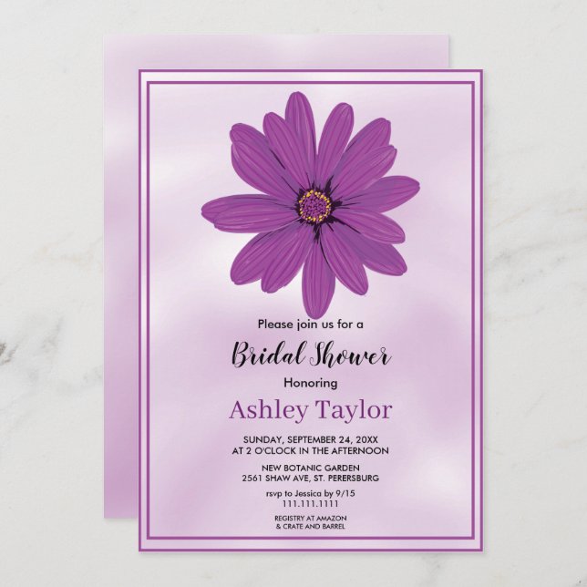 Invitation Fête des mariées fleurie Boho pourpre poussiéreuse (Devant / Derrière)