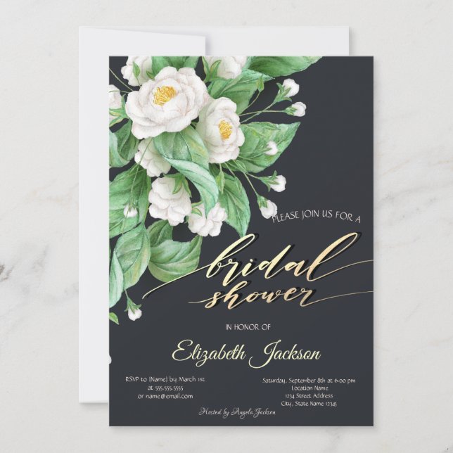 Invitation Fête des mariées Fleurs blanches (Devant)