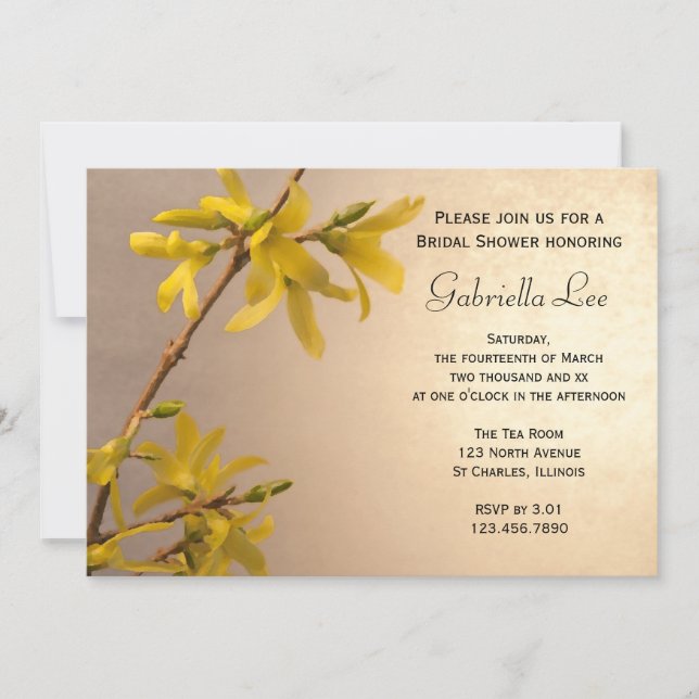 Invitation Fête des mariées Fleurs Forsythia Printemps Jaune (Devant)