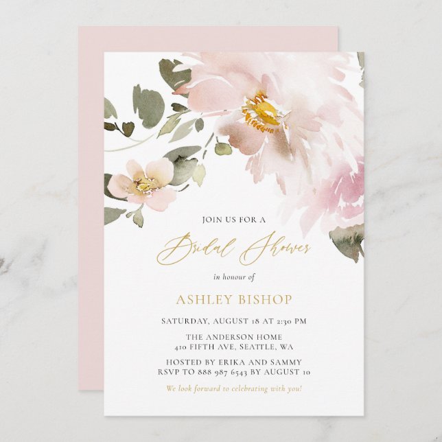Invitation Fête des mariées Fleurs vives de l'aquarelle fémin (Devant / Derrière)