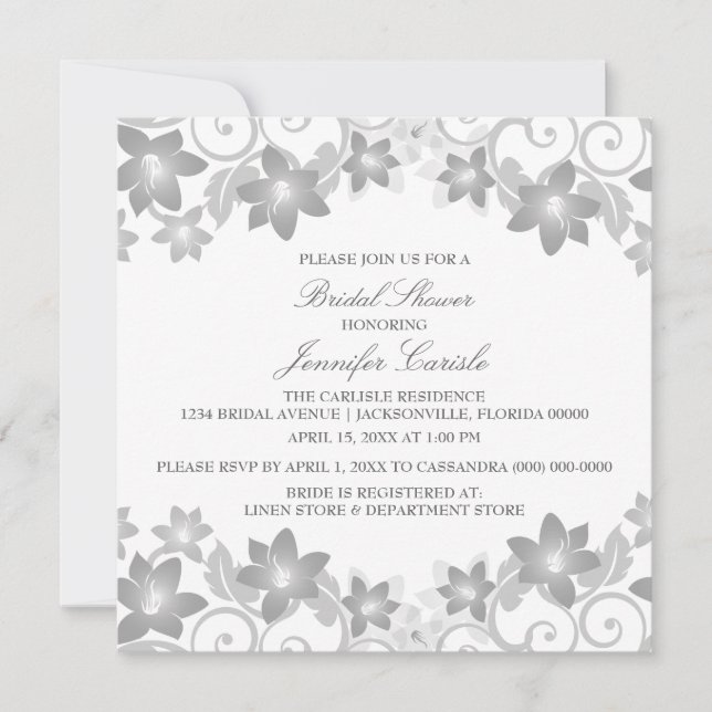 Invitation Fête des mariées floral gris simple (Devant)