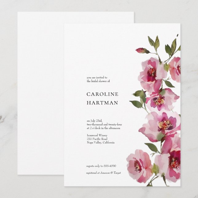 Invitation Fête des mariées floral minimal (Devant / Derrière)