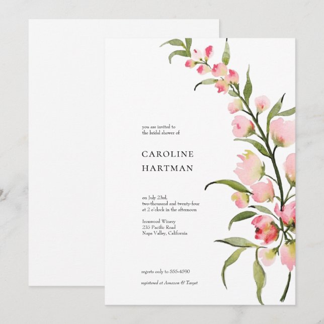 Invitation Fête des mariées floral minimal (Devant / Derrière)
