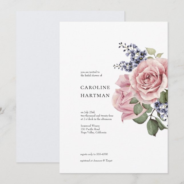 Invitation Fête des mariées floral minimal (Devant / Derrière)