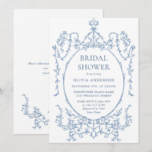 Invitation Fête des mariées Floral Orné Victorien Dusty Blue