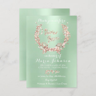 Invitation Fête des mariées Floral Wreath Rose Gold Mint Gree