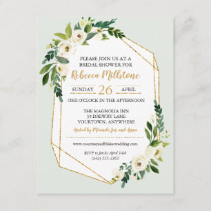 Invitation Fête des mariées florale à cadre géométrique Gold