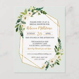 Invitation Fête des mariées florale à cadre géométrique Gold