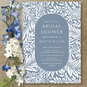 Invitation Fête des mariées florale à feuille bleue