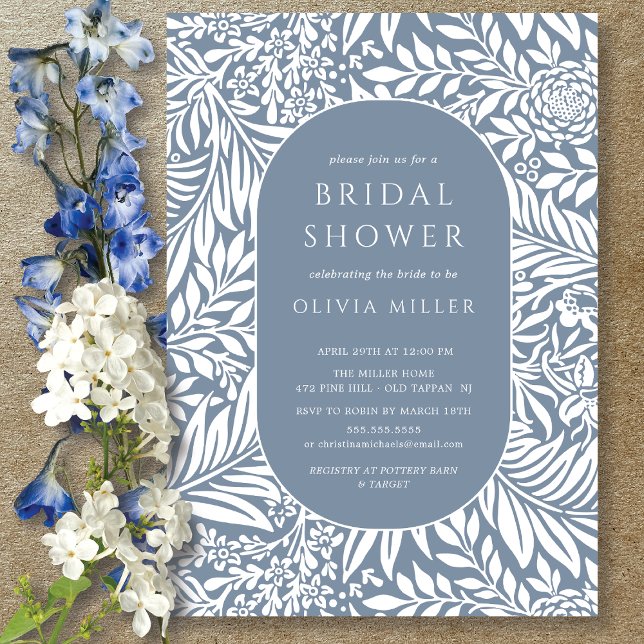 Invitation Fête des mariées florale à feuille bleue (Créateur téléchargé)