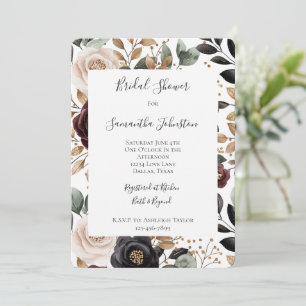Invitation Fête des mariées florale à la crème de Bourgogne c