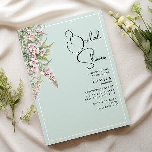 Invitation Fête des mariées florale à la menthe rose pâle