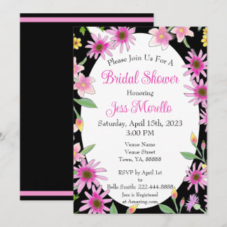 Invitation Fête des mariées florale audacieuse Aquarelle rose