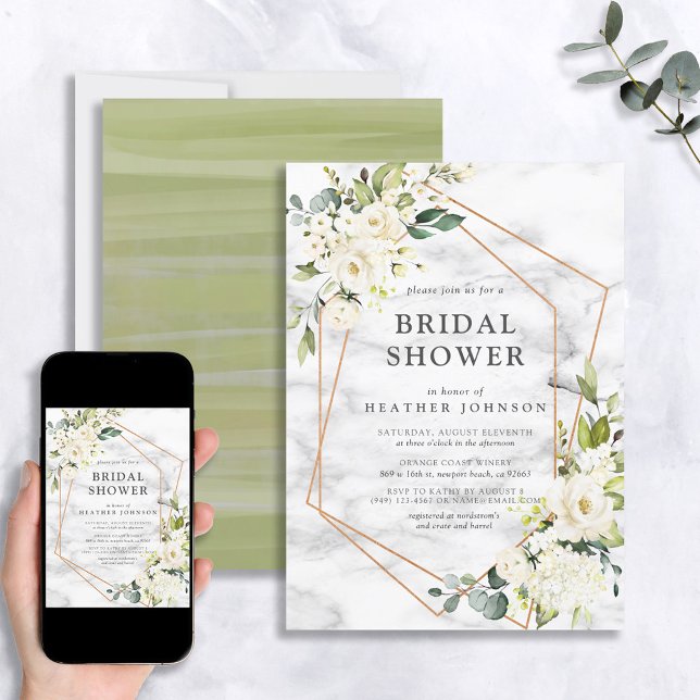 Invitation Fête des mariées florale blanche géométrique en ma (Créateur téléchargé)