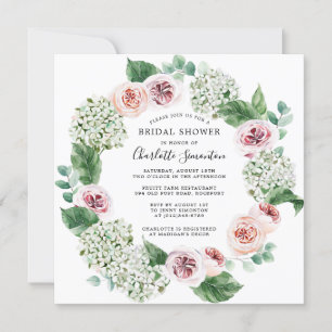 Invitation Fête des mariées florale blanche Hydrangea Rose Ro
