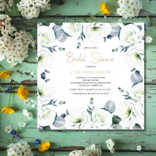 Invitation Fête des mariées florale blanche Lisianthus Succul