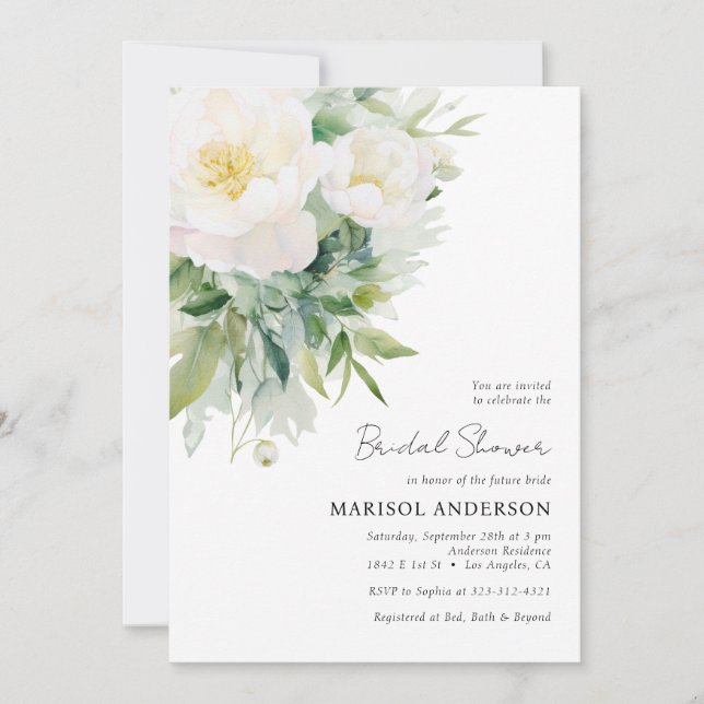 Invitation Fête des mariées florale blanche simple et élégant (Devant)