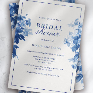 Invitation Fête des mariées florale bleu Chine