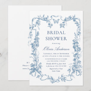 Invitation Fête des mariées Florale Bleu Dusty