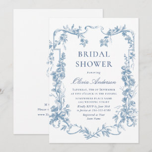 Invitation Fête des mariées Florale Bleu Dusty