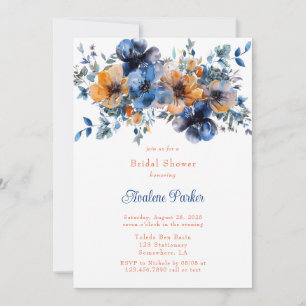 Invitation Fête des mariées florale bleu et orange