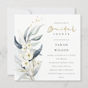 Invitation Fête des mariées florale Bleu Gold