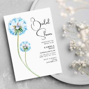 Invitation Fête des mariées florale bleu lilas vert dandelion