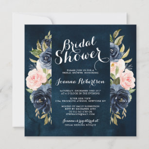 Invitation Fête des mariées florale bleu marine