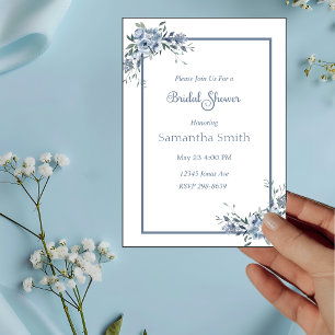 Invitation Fête des mariées florale bleu-poussiéreux moderne