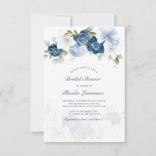 Invitation Fête des mariées florale bleu-poussiéreux moderne