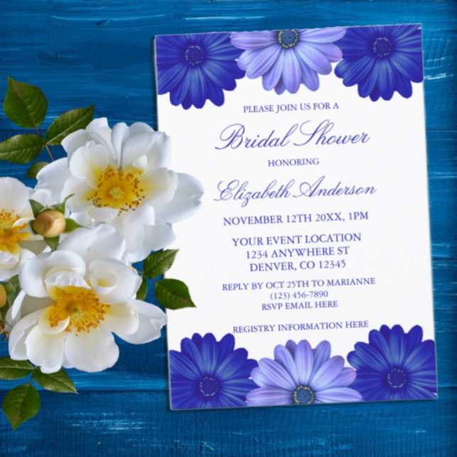 Invitation Fête des mariées Florale Bleue (Créateur téléchargé)