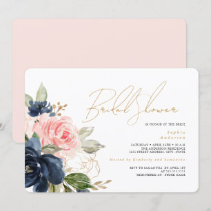 Invitation Fête des mariées florale Blush Gold Navy