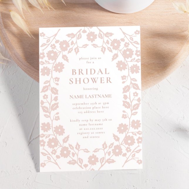 Invitation Fête des mariées florale Blush Simple White Folk (Créateur téléchargé)