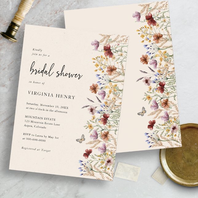 Invitation Fête des mariées florale Boho (Boho Floral Wildflower Bridal Shower Invitation by Painted Paperie)