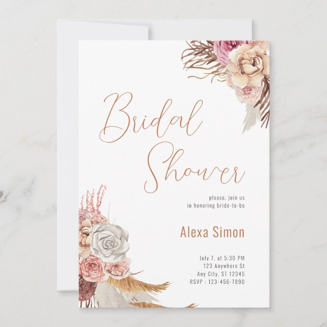 Invitation Fête des mariées Florale Boho (Devant)