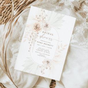 Invitation Fête des mariées florale Boho blanc monochrome