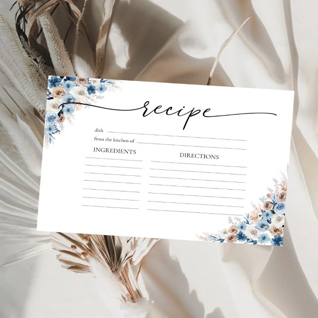 Invitation Fête des mariées Florale Boho Bleu Grande Recette (Créateur téléchargé)