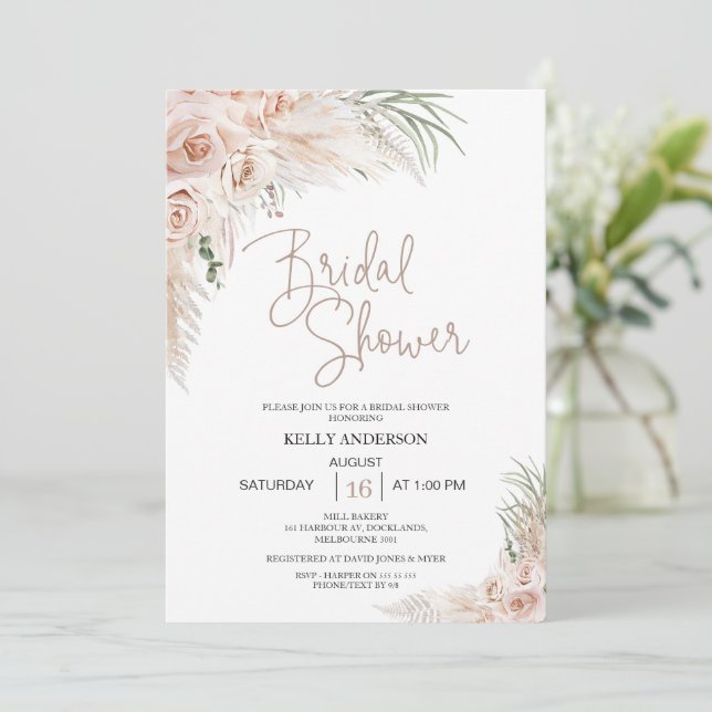 Invitation Fête des mariées Florale Boho de Sage Beige  (Debout devant)
