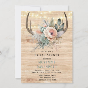 Invitation Fête des mariées florale Boho Deer Antler