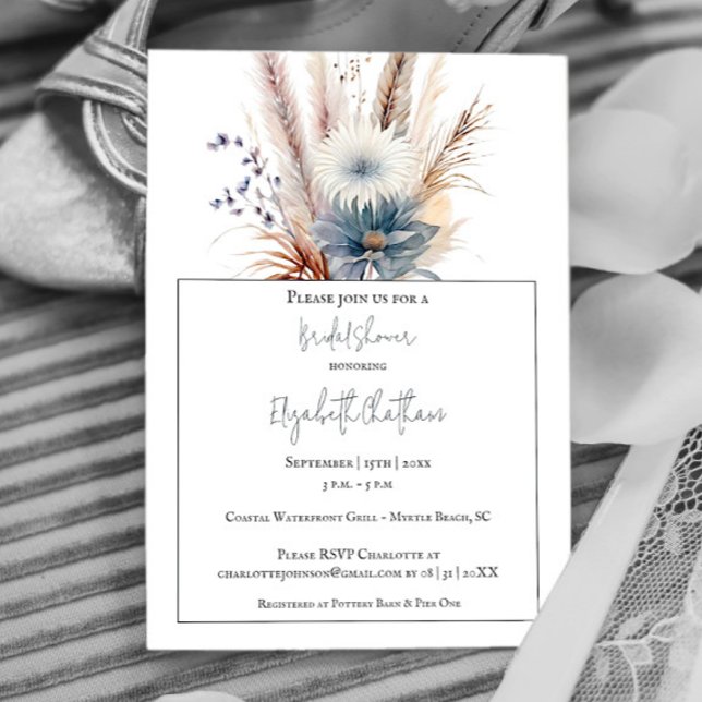 Invitation Fête des mariées florale Boho d'hiver | BLANCHE (White Winter Boho Floral Bridal Shower Invitation)