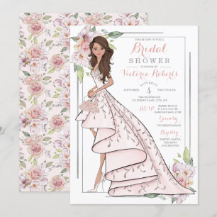 Invitation Fête des mariées florale Brunette Bride