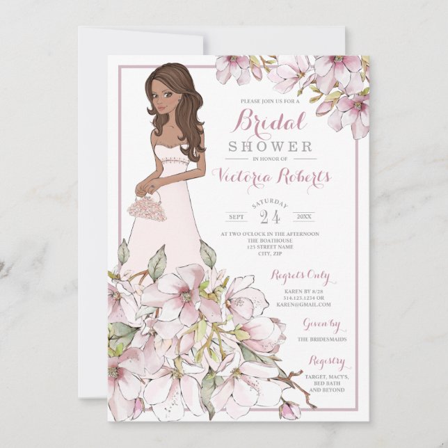 Invitation Fête des mariées florale Brunette Bride (Devant)