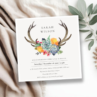 INVITATION FÊTE DES MARIÉES FLORALE CHIC ANTLER BRUCH & BUBBL