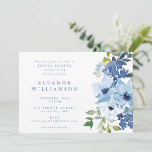 Invitation Fête des mariées florale chic bleu clair