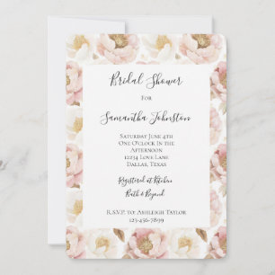 Invitation Fête des mariées florale Chic Pretty Rose Or