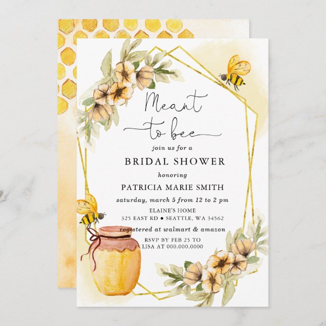 Invitation Fête des mariées Florale D'Abeille De Miel (Devant / Derrière)